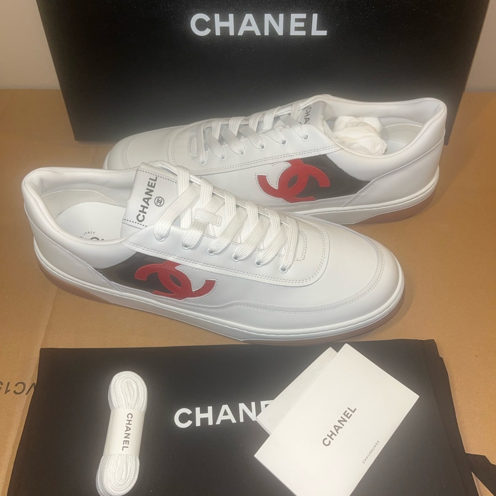 Authentic Chanel Men’s Calfskin & Patent Leather sneakers size 46